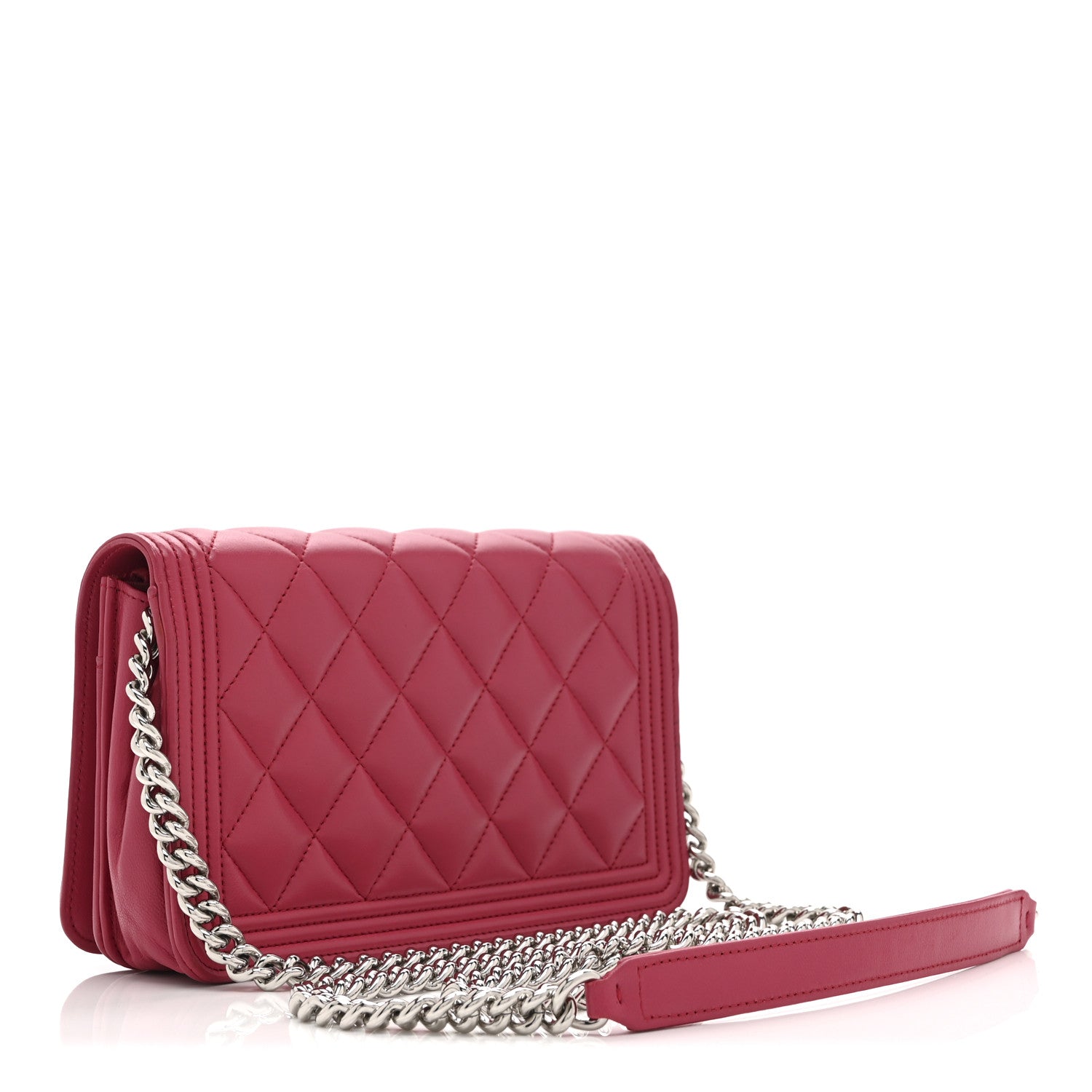 Chanel Lambskin Quilted Boy Wallet On Chain WOC Dark Fuchsia 3 of 11