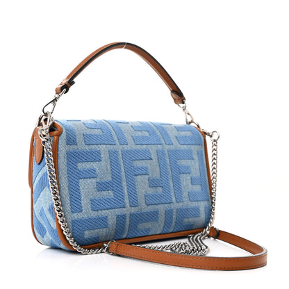 Fendi Denim Vitello King FF Embroidered Mini Baguette Denim Chiaro Brandy 3 of 11