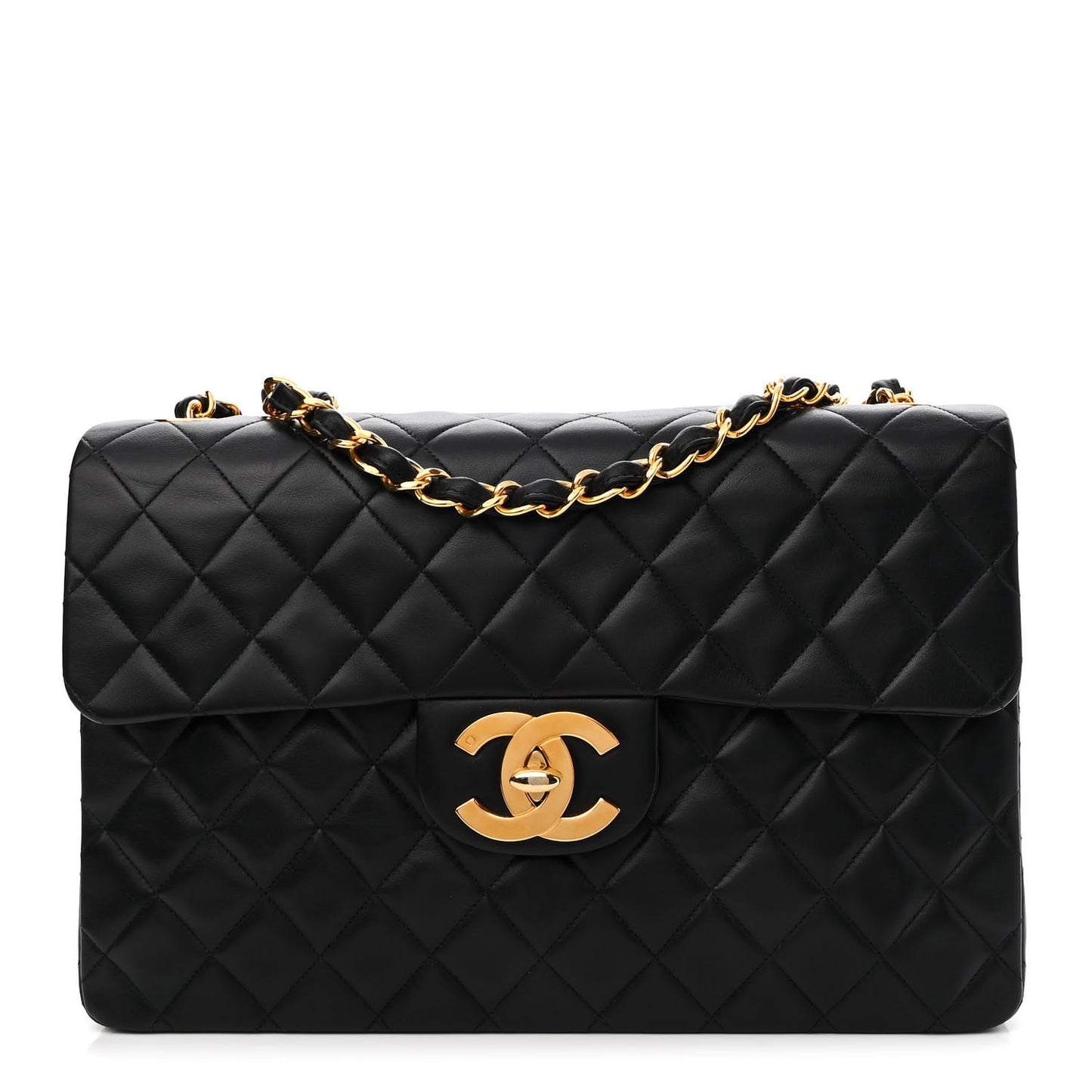 Lambskin Quilted XL Jumbo Single Flap Black