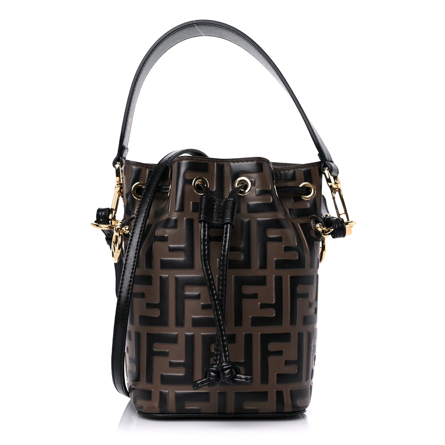 Vitello Liberty F is Fendi Bi-Color FF 1974 Embossed Mini Mon Tresor Bucket Bag Maya Black