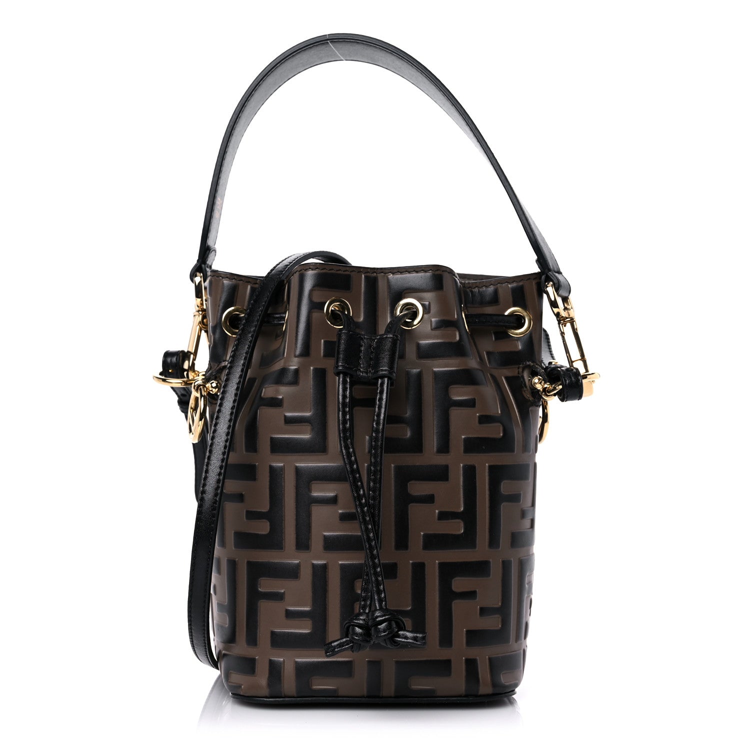 Fendi Vitello Liberty F is Fendi Bi-Color FF 1974 Embossed Mini Mon Tresor Bucket Bag Maya Black 1 of 14