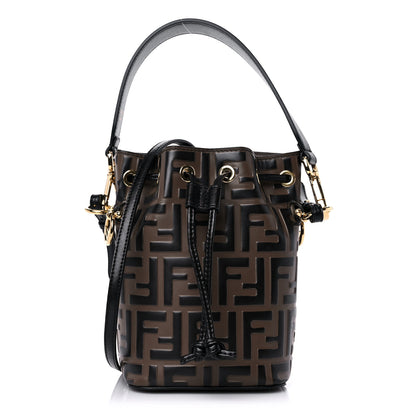 Fendi Vitello Liberty F is Fendi Bi-Color FF 1974 Embossed Mini Mon Tresor Bucket Bag Maya Black 1 of 14