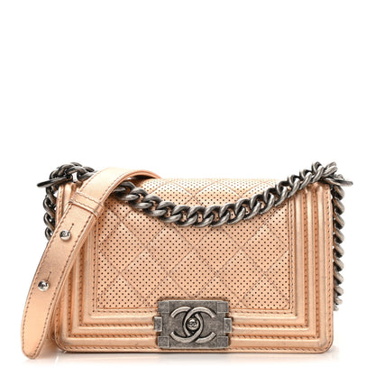 Chanel Metallic Calfskin Perforated Small Boy Flap Gold 1 of 12