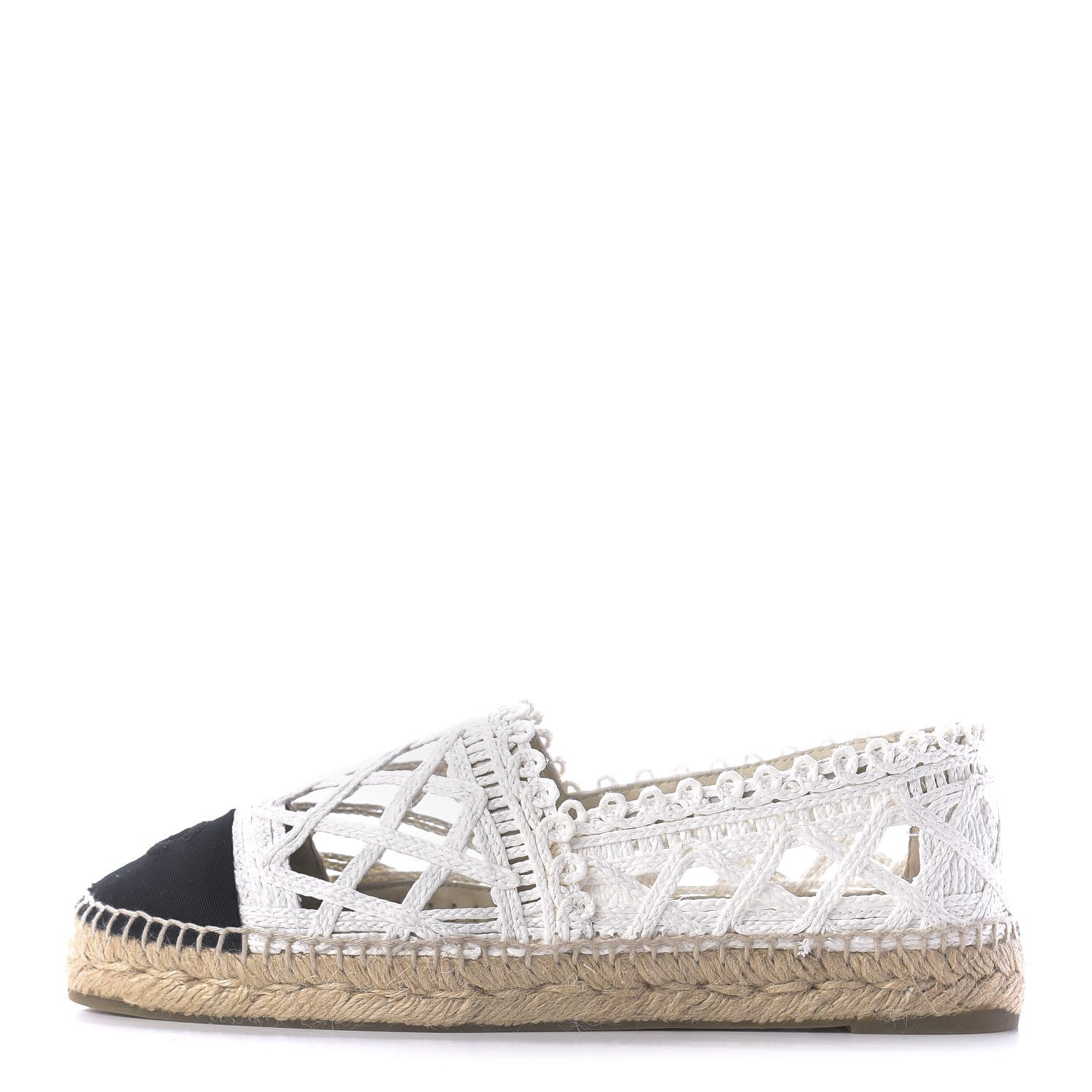 Chanel Woven Fabric Grosgrain CC Espadrilles 41 White Black 1 of 10
