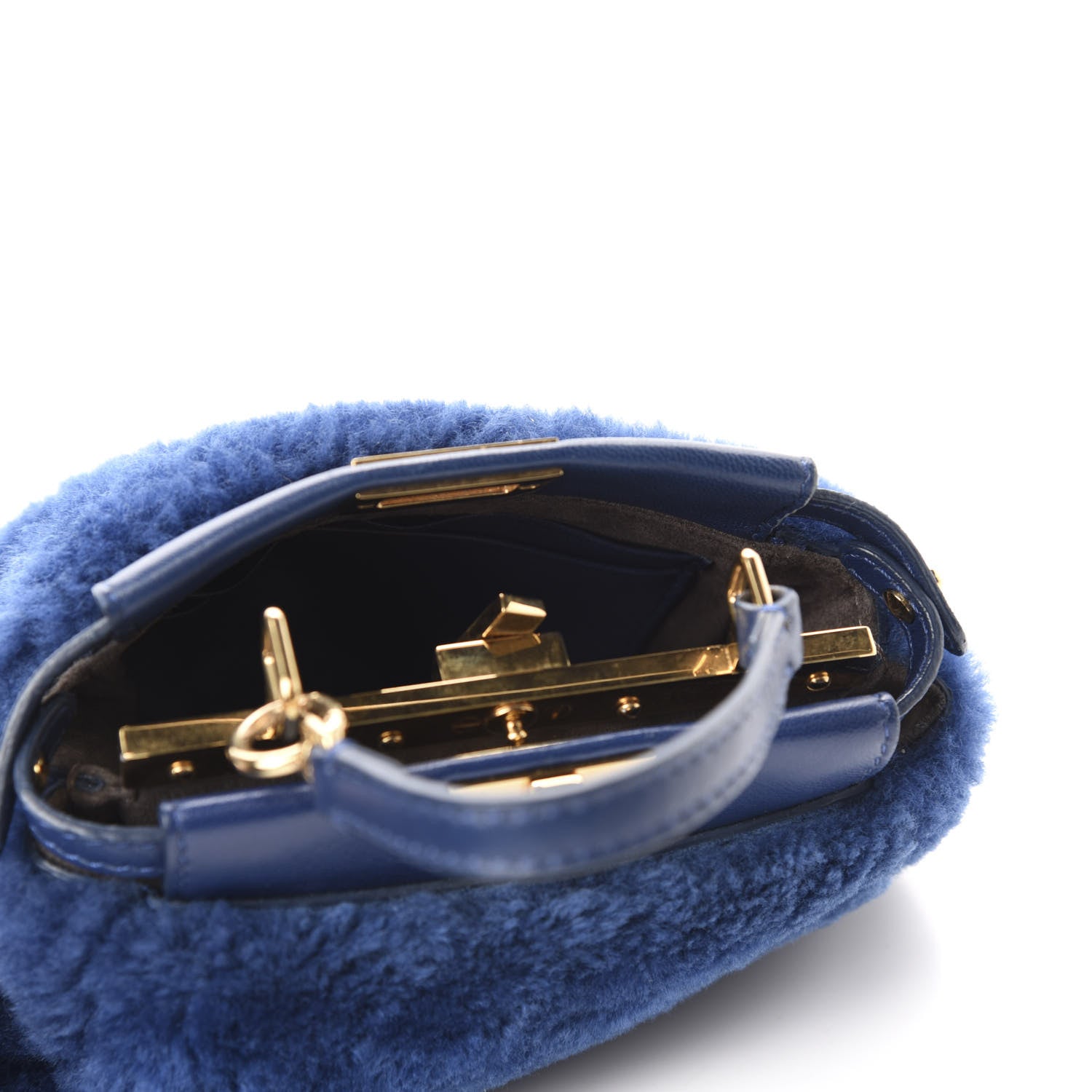 Fendi Shearling Shiny Nappa Micro Peekaboo Iconic Satchel Blue 5 of 11