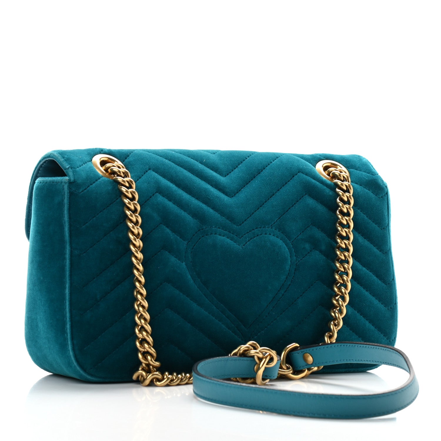 Gucci Velvet Matelasse Small GG Marmont Shoulder Bag Pavone Cyan 3 of 10