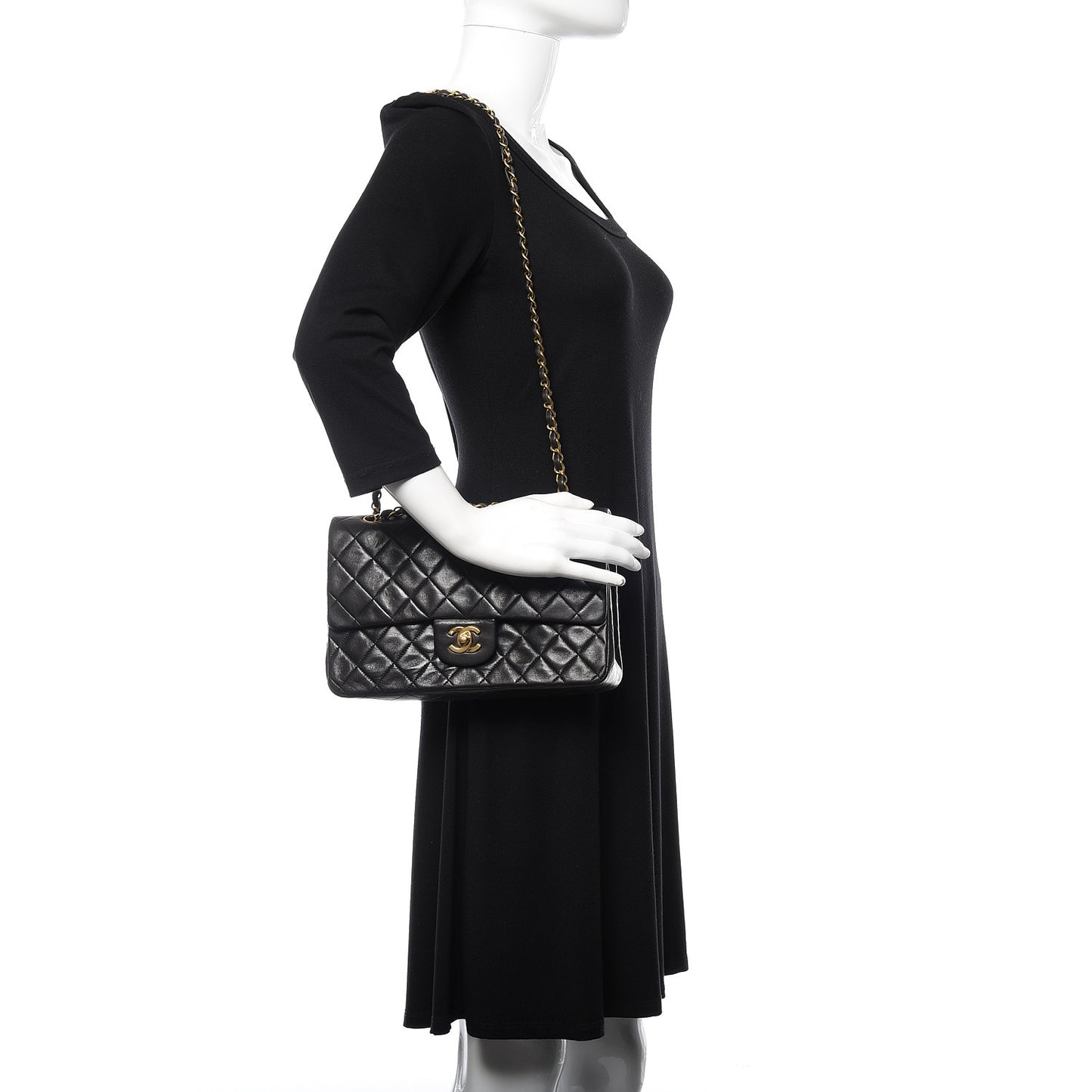 Lambskin Quilted Medium Double Flap Black