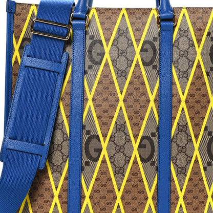Gucci GG Supreme Monogram Mix Textured Dollar Calfskin Rhombus Inlay Large Tote Bag Beige Ebony Harvest Joy Blue 8 of 10
