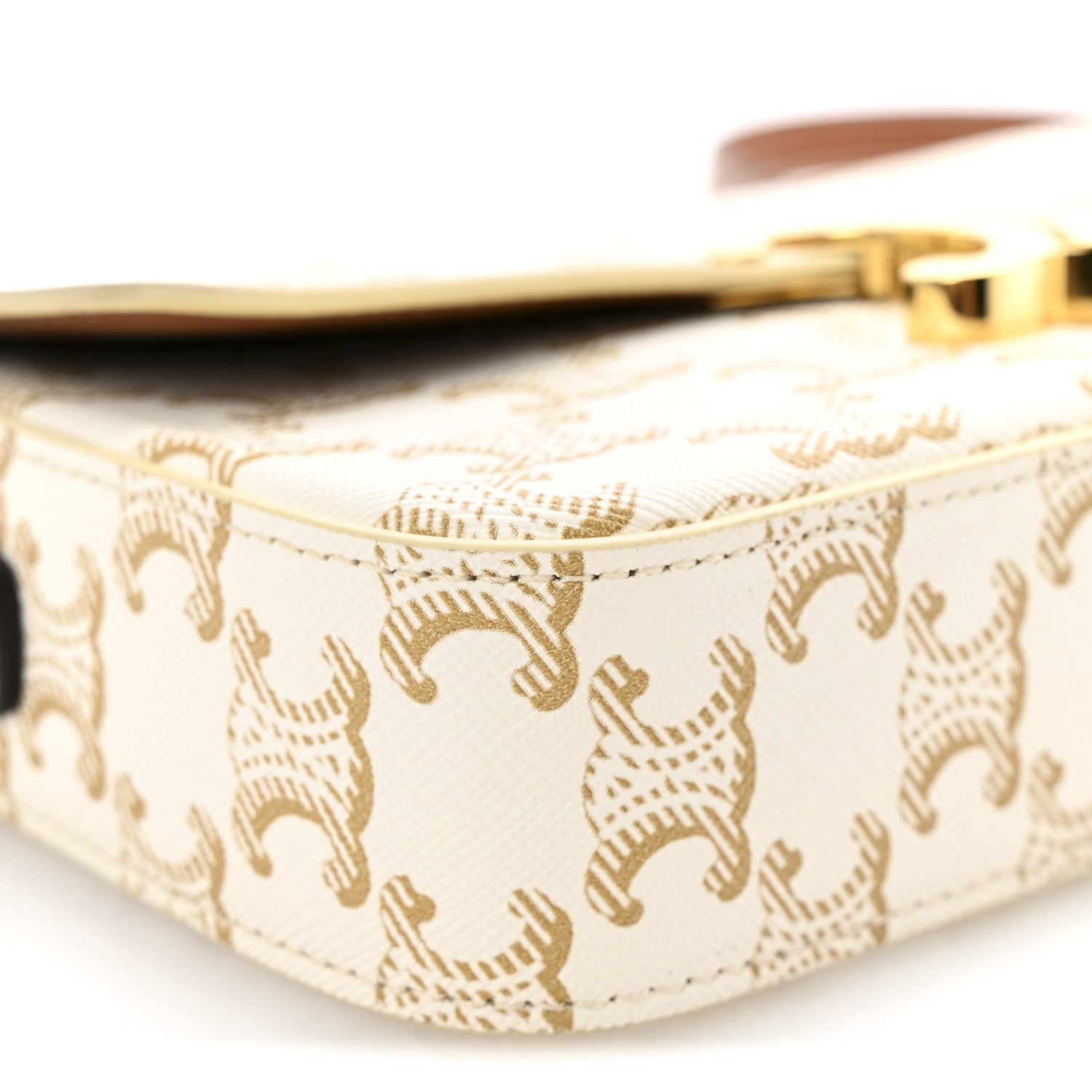 Celine Canvas Calfskin Triomphe Shoulder Bag White 9 of 10
