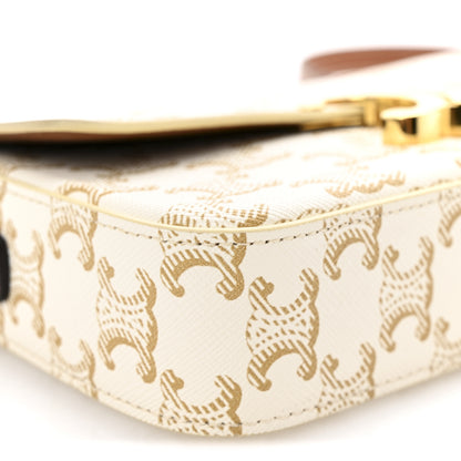 Celine Canvas Calfskin Triomphe Shoulder Bag White 9 of 10