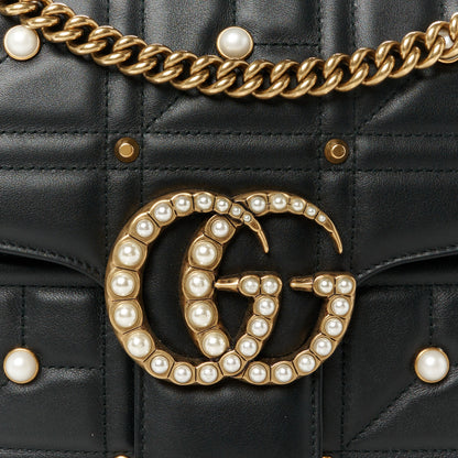 Gucci Calfskin Matelasse Studded Medium Pearly GG Marmont Shoulder Bag Black 9 of 11