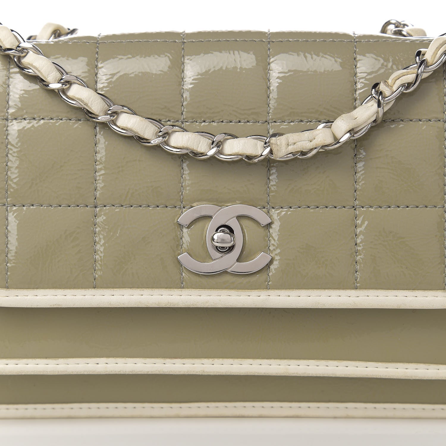 Chanel Patent Lambskin Medium Chocolate Bar Flap Khaki Beige 14 of 15