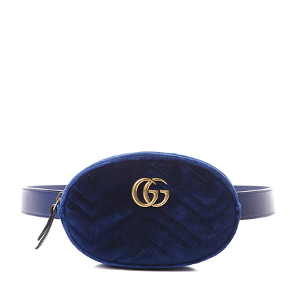 Gucci Velvet Matelasse GG Marmont Belt Bag 85 34 Cobalt Blue 1 of 8