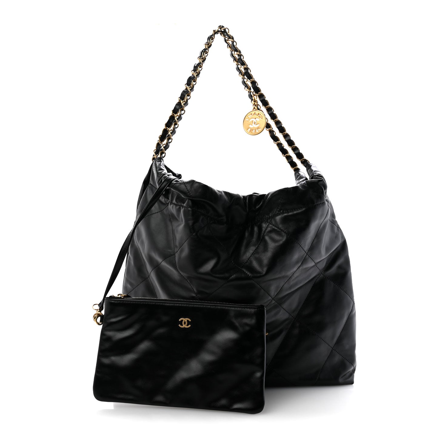 Shiny Calfskin Quilted Chanel 22 Black