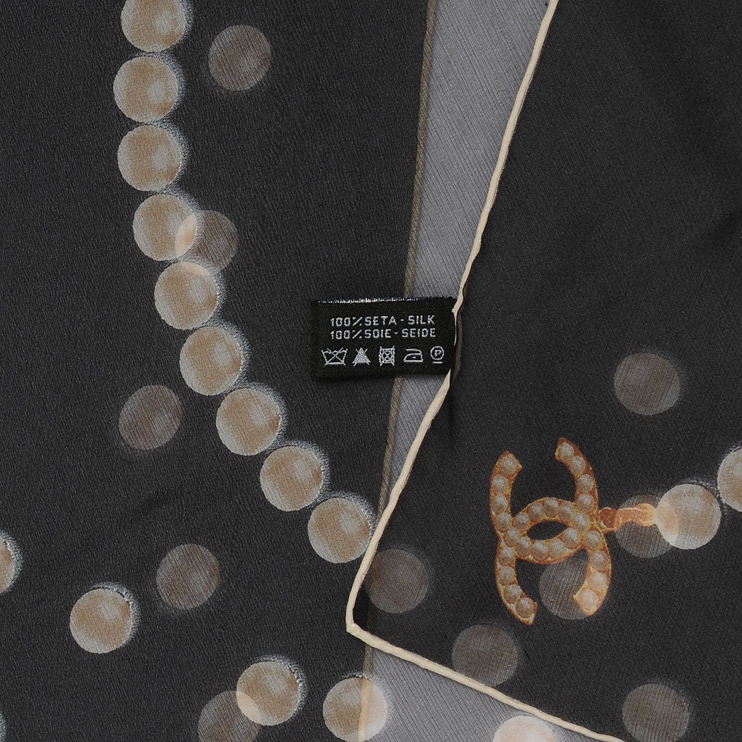 Chanel Silk Muslin Pearl CC Scarf Black 6 of 6