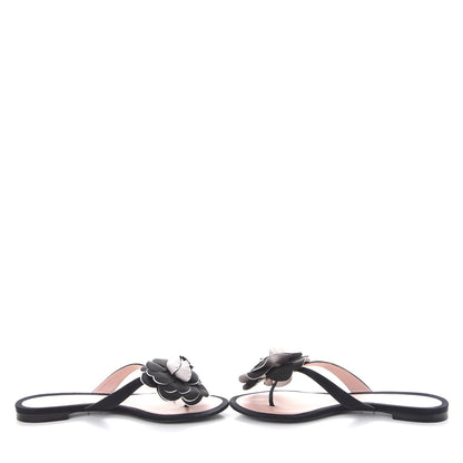 Chanel Satin Camellia Thong Sandals 37 Black 5 of 10