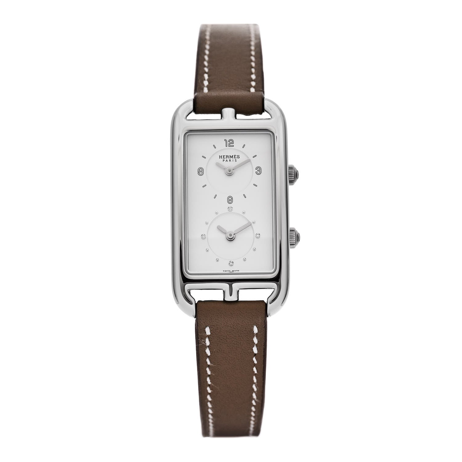Hermes Stainless Steel Swift 22mm Nantucket Dual Time Quartz Watch Etoupe 1 of 5