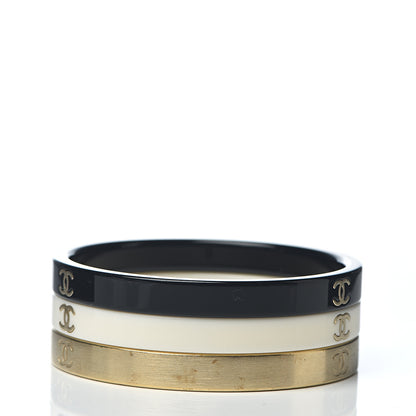 Chanel Resin Metal CC Bangle Set of 3 Black White Gold 3 of 7