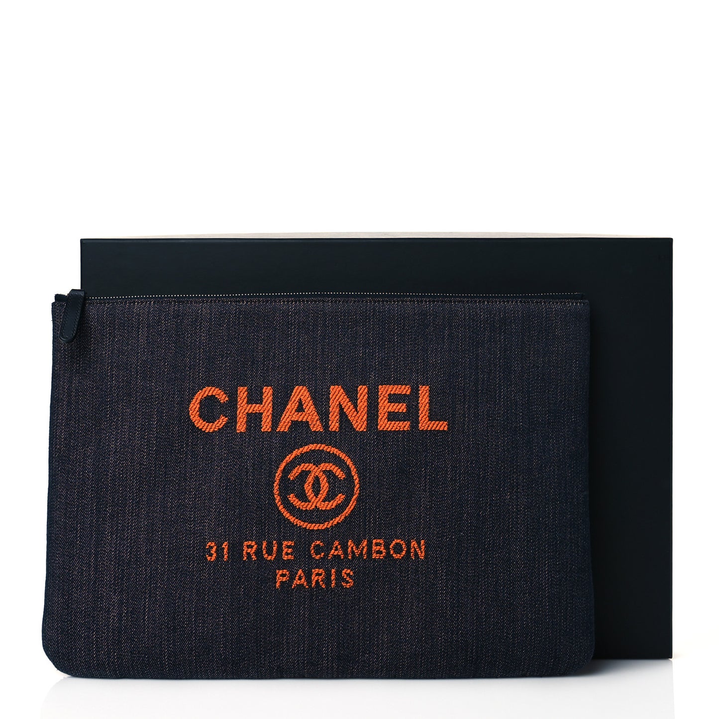 Denim Large Deauville Pouch Clutch Blue Orange