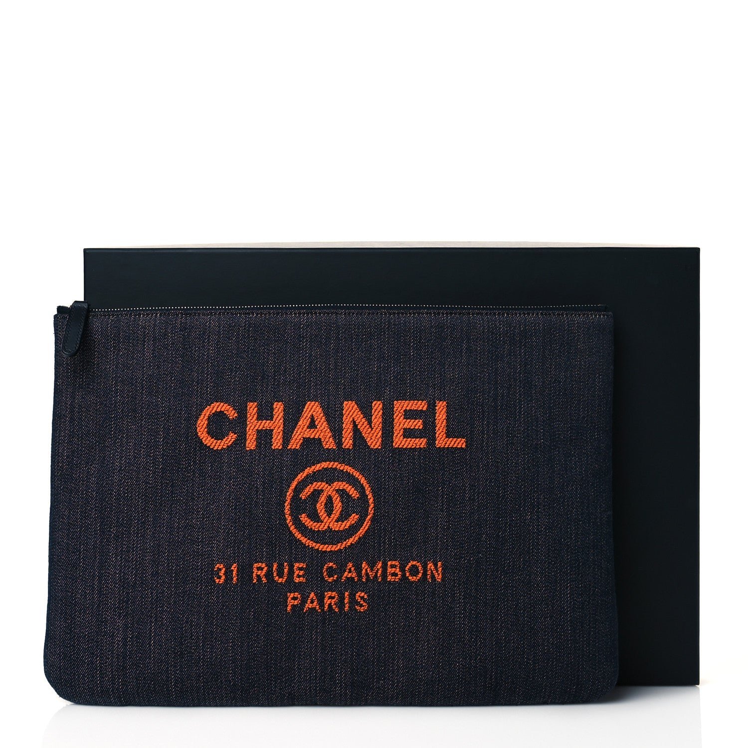 Chanel Denim Large Deauville Pouch Clutch Blue Orange 11 of 11