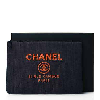 Chanel Denim Large Deauville Pouch Clutch Blue Orange 11 of 11