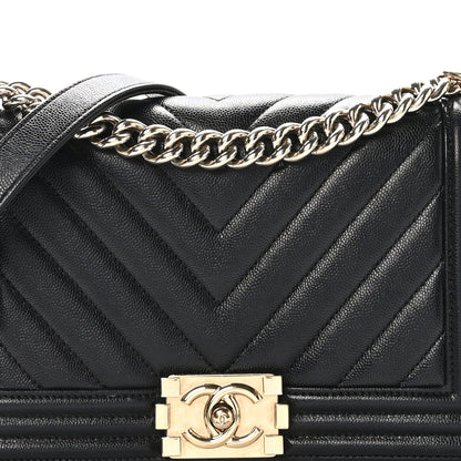 Chanel Caviar Chevron Quilted Medium Boy Flap Black 8 of 10
