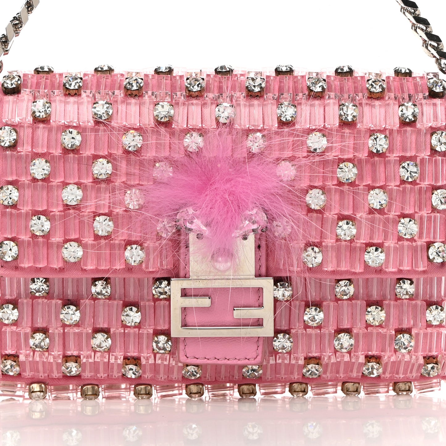 Crystal Beaded Monster Baguette Belt Bag Pink