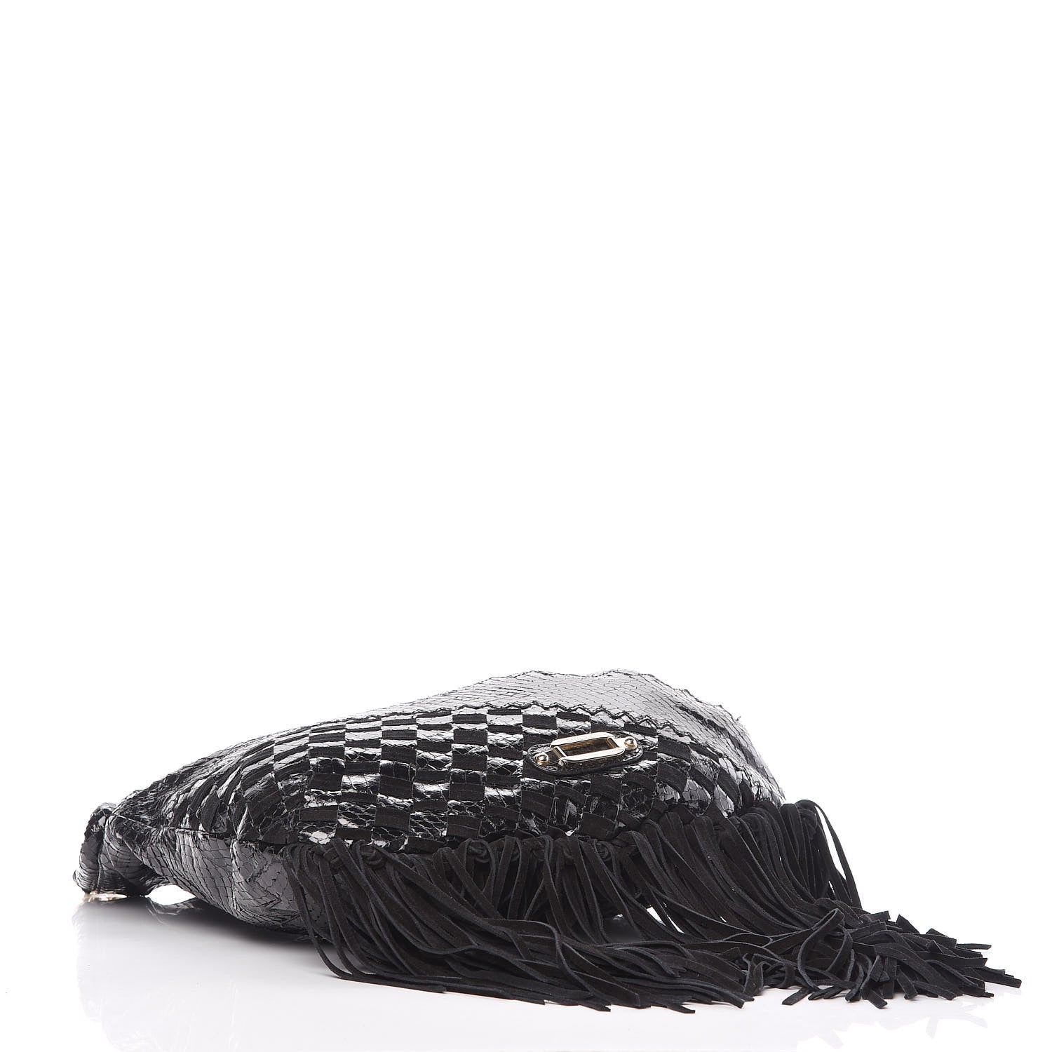 Jimmy Choo Python Suede Fringe Tatum Shopper Tote Black 4 of 8