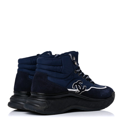 Chanel Fabric Calfskin Suede Womens CC Sneakers 37 Navy 5 of 13