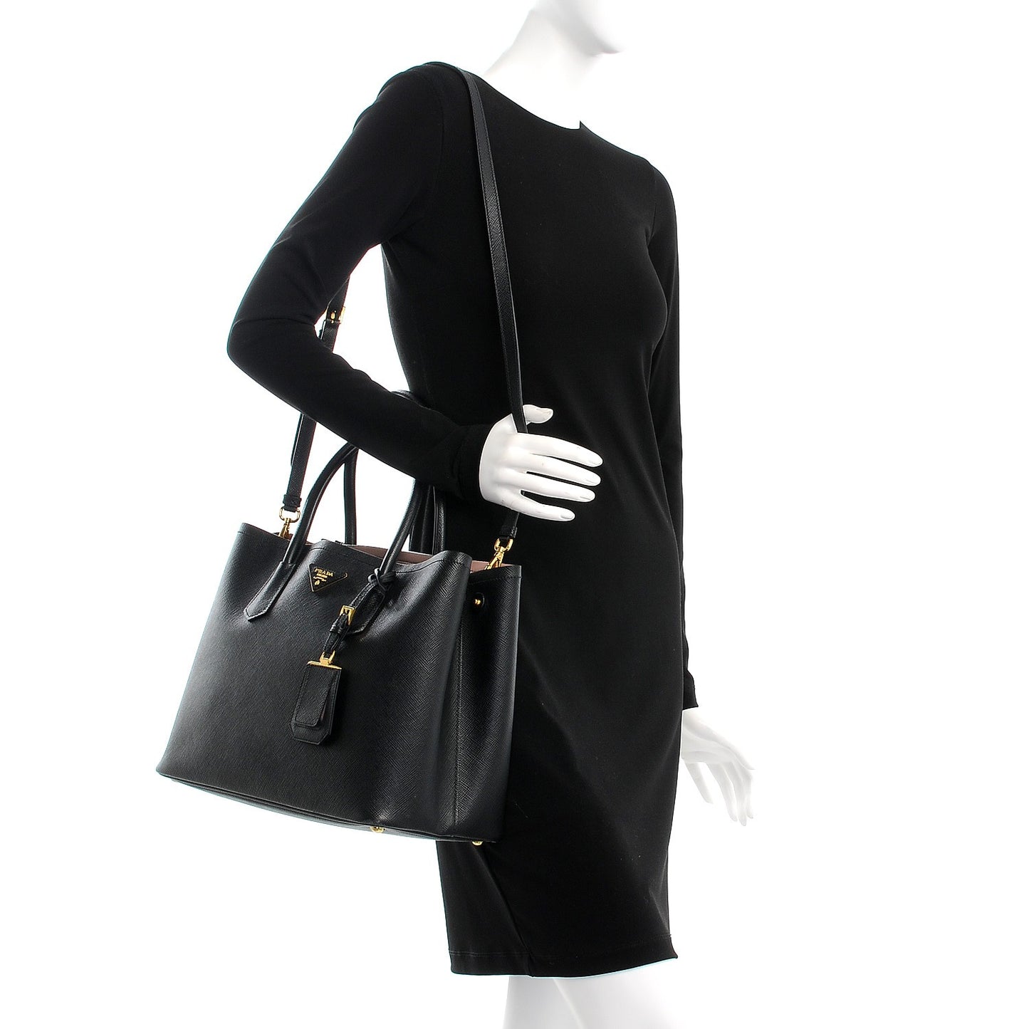 Saffiano Cuir Large Double Bag Black Mughetto