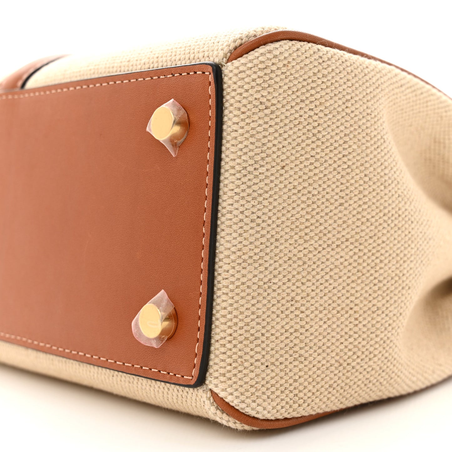 Canvas Calfskin Small 16 Top Handle Bag Natural Tan