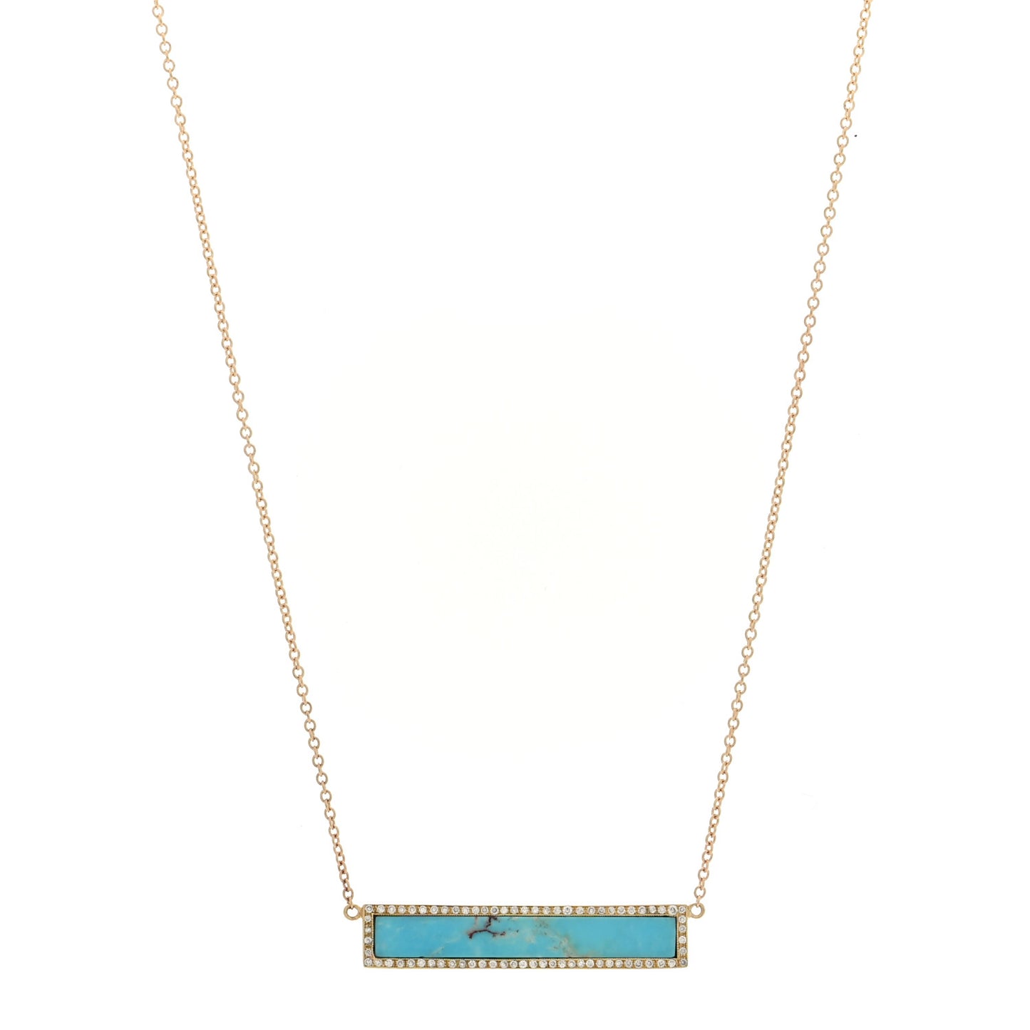 18K Yellow Gold Diamond Turquoise Bar Pendant Necklace
