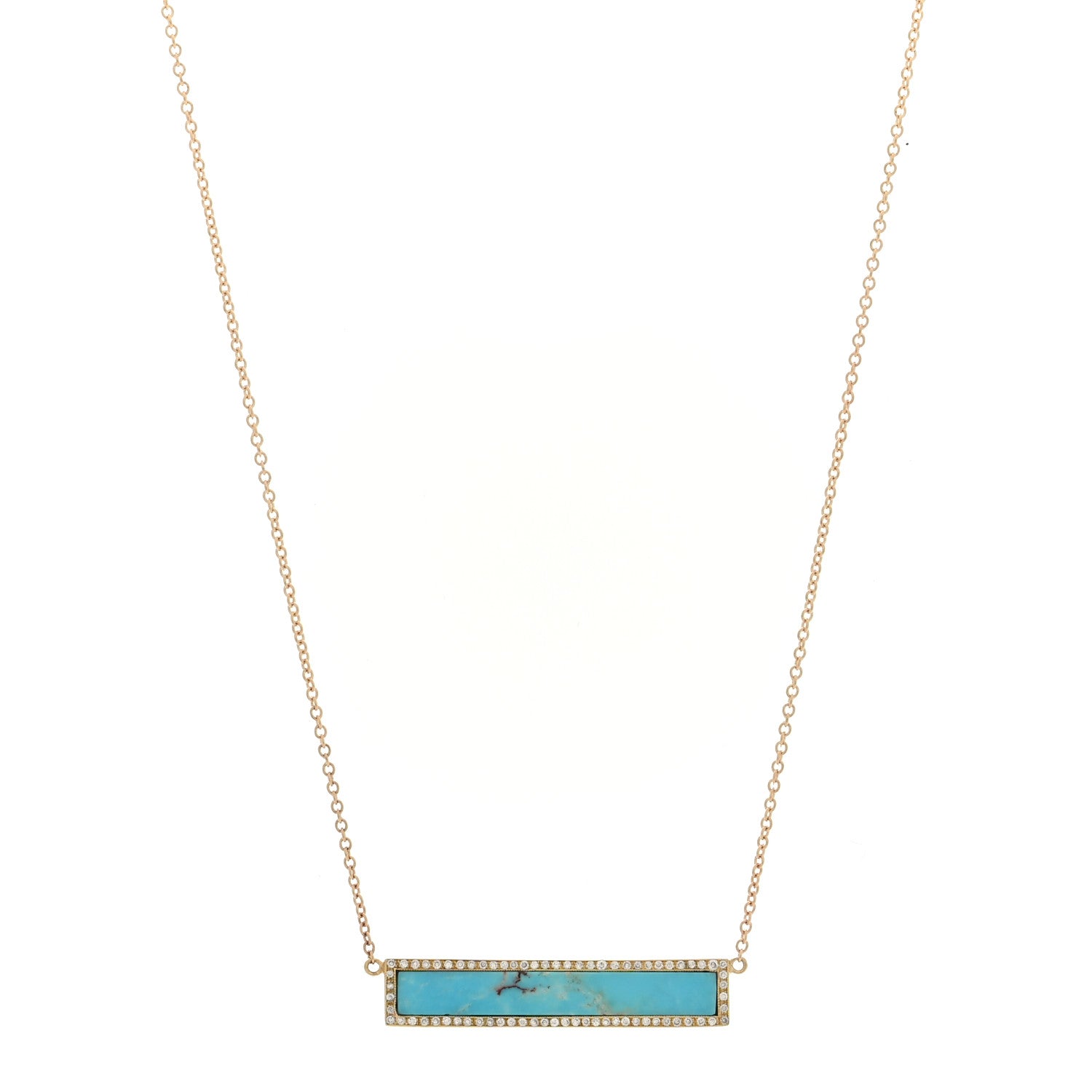 Jennifer Meyer 18K Yellow Gold Diamond Turquoise Bar Pendant Necklace 1 of 4