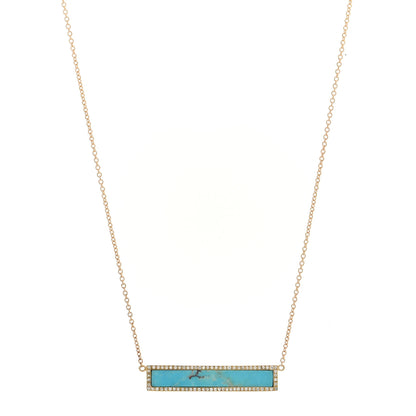 Jennifer Meyer 18K Yellow Gold Diamond Turquoise Bar Pendant Necklace 1 of 4