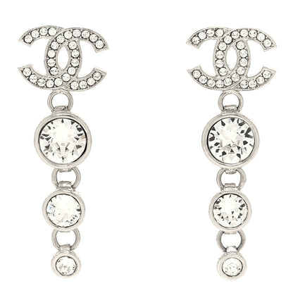 Chanel Metal Crystal CC Drop Earrings Silver 1 of 4