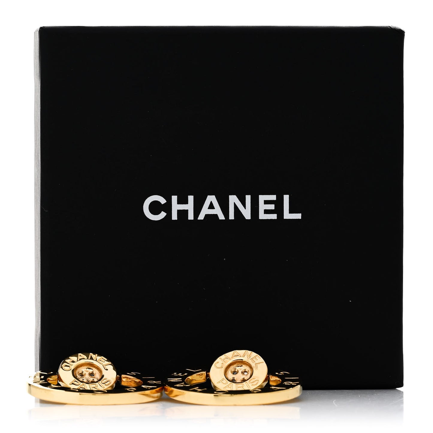 Metal Paris Button Hoop Earrings Gold