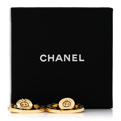 Chanel Metal Paris Button Hoop Earrings Gold 5 of 5