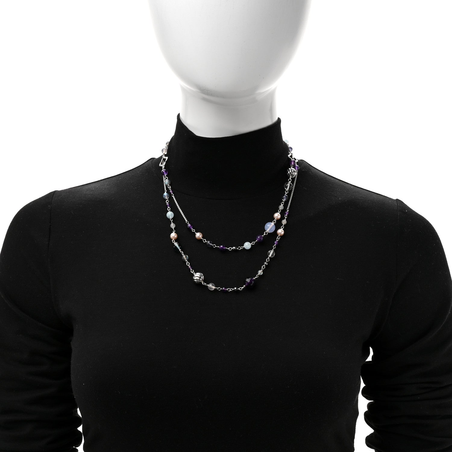 David Yurman Sterling Silver Multi Gemstone Elements Station Necklace 2 of 4