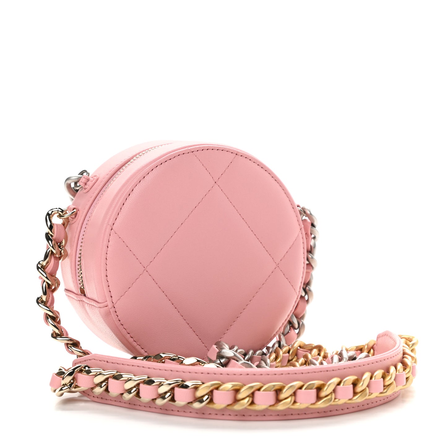 Lambskin Quilted Chanel 19 Round Clutch With Chain Pink