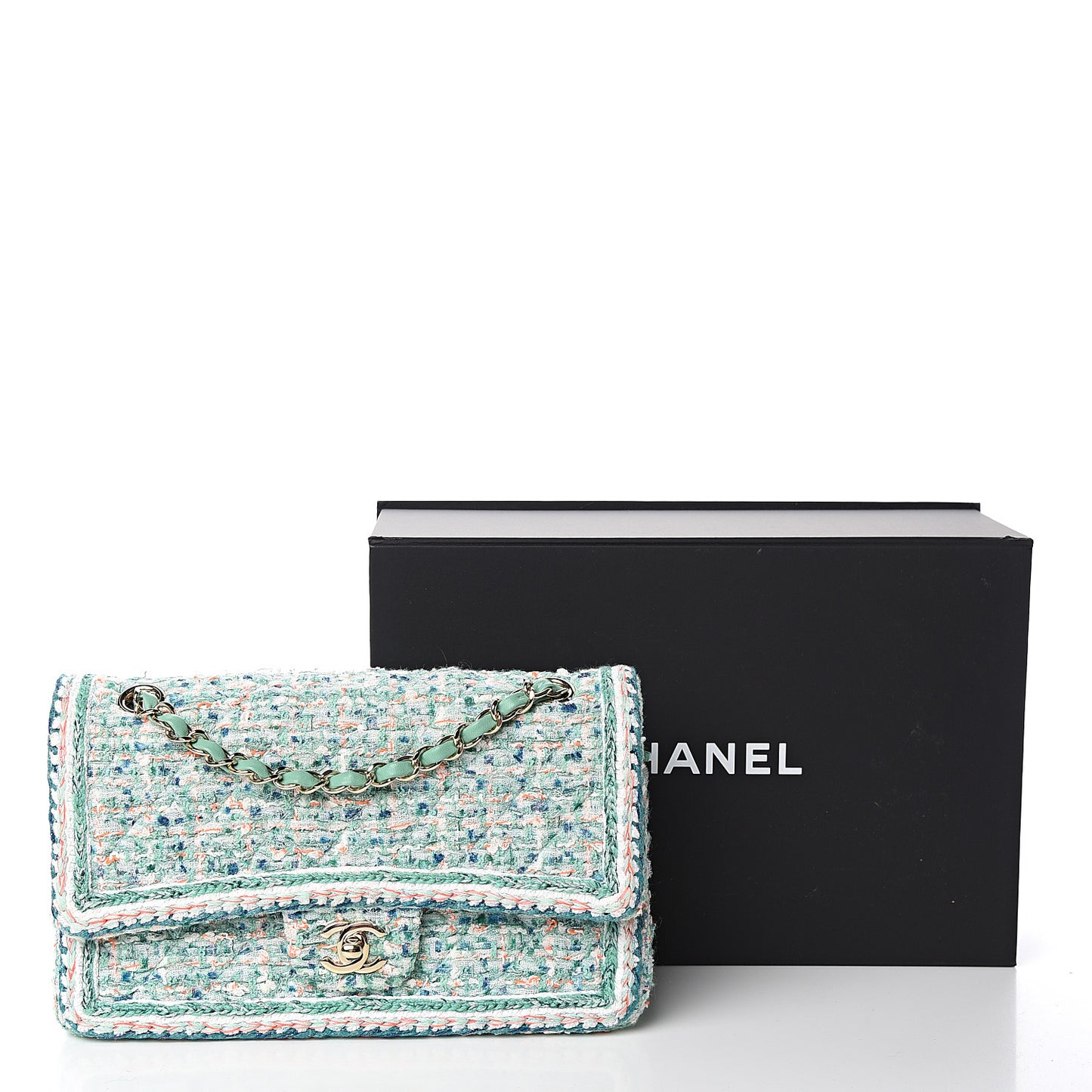 Tweed Quilted Medium Double Flap Green White Blue Orange