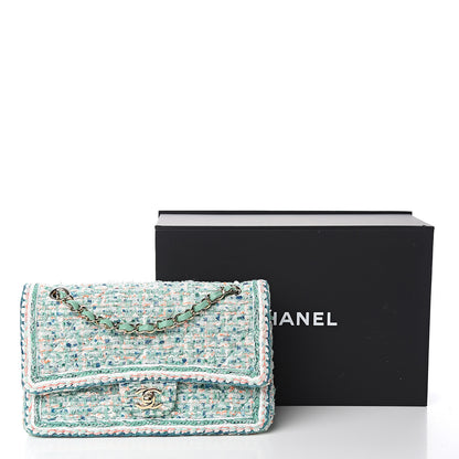 Chanel Tweed Quilted Medium Double Flap Green White Blue Orange 13 of 13