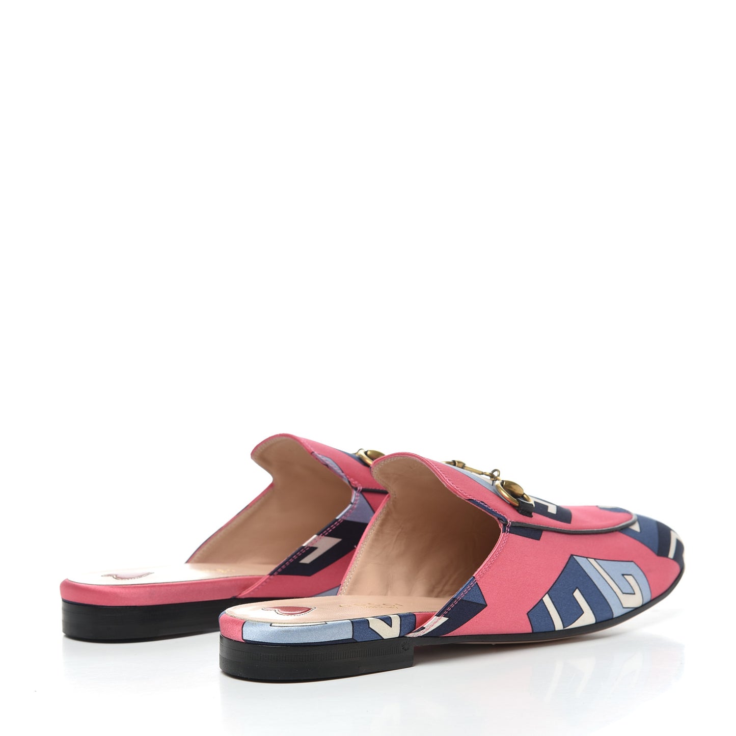 Satin GG Wallpaper Womens Princetown Slippers 37.5 Pink Flamboyant Blue Black