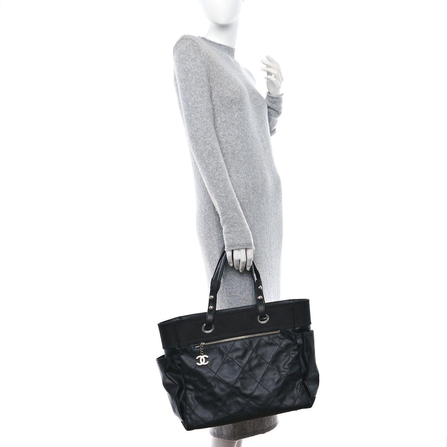 Coated Canvas Quilted Large Paris Biarritz Tote Black