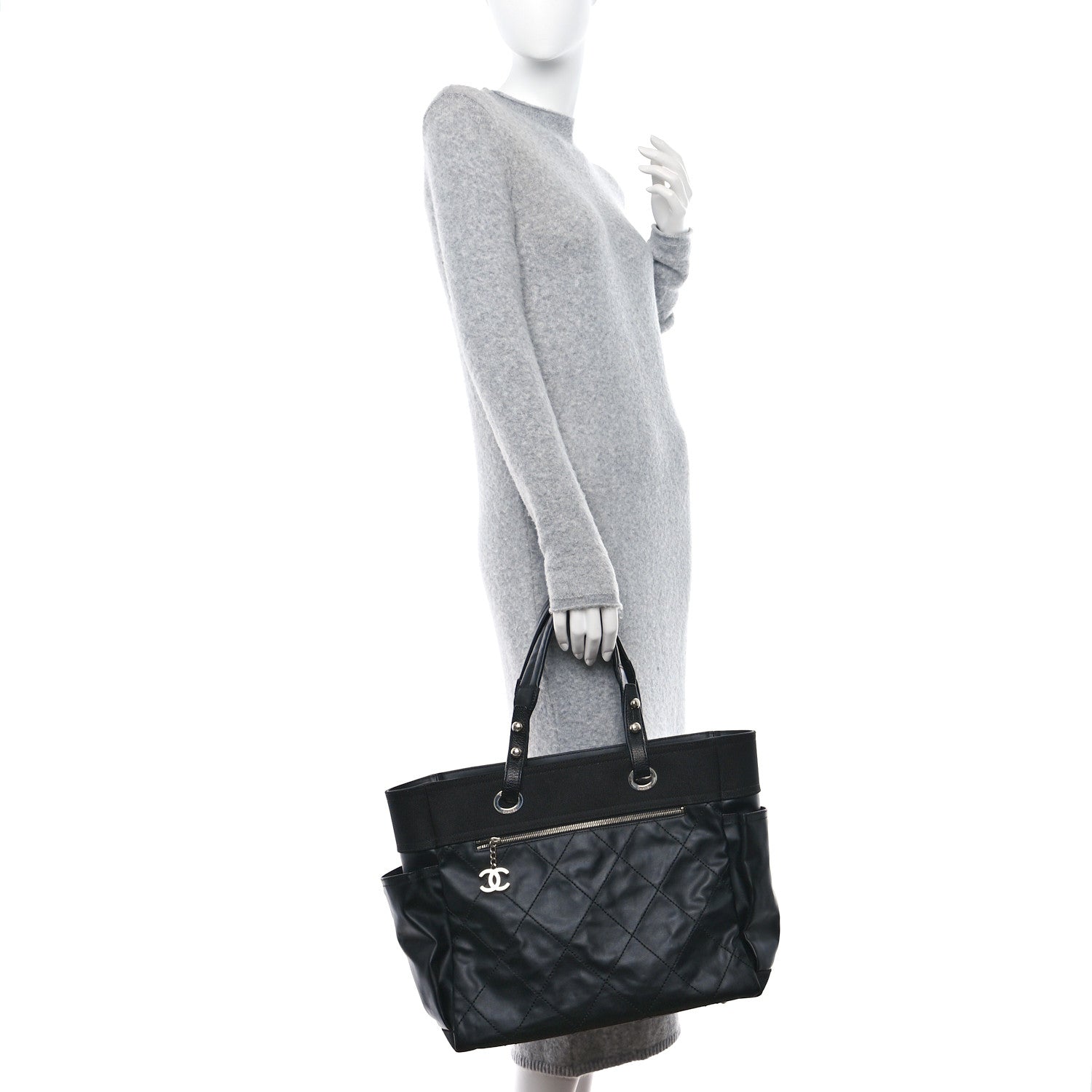 Chanel Coated Canvas Quilted Large Paris Biarritz Tote Black 2 of 10