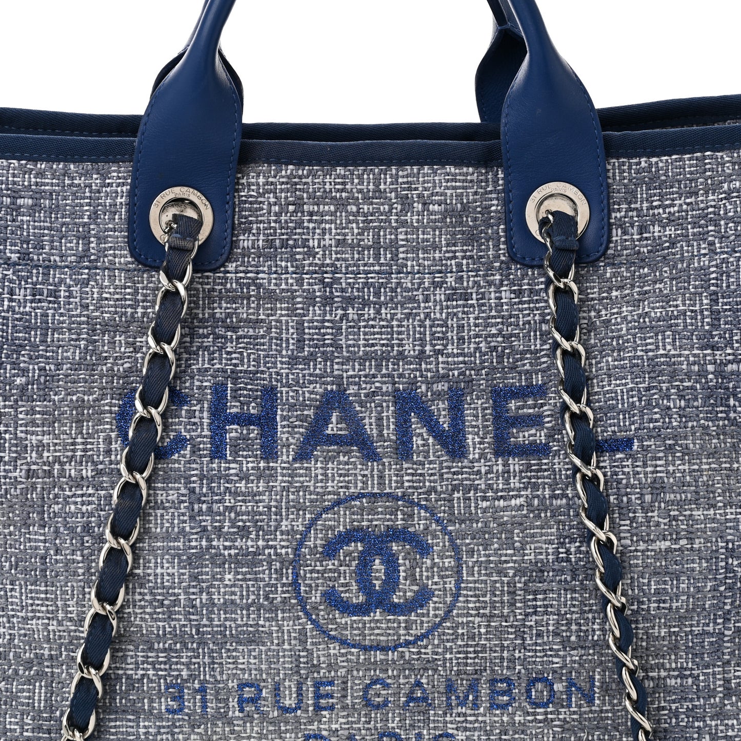Woven Straw Raffia Medium Deauville Tote Blue