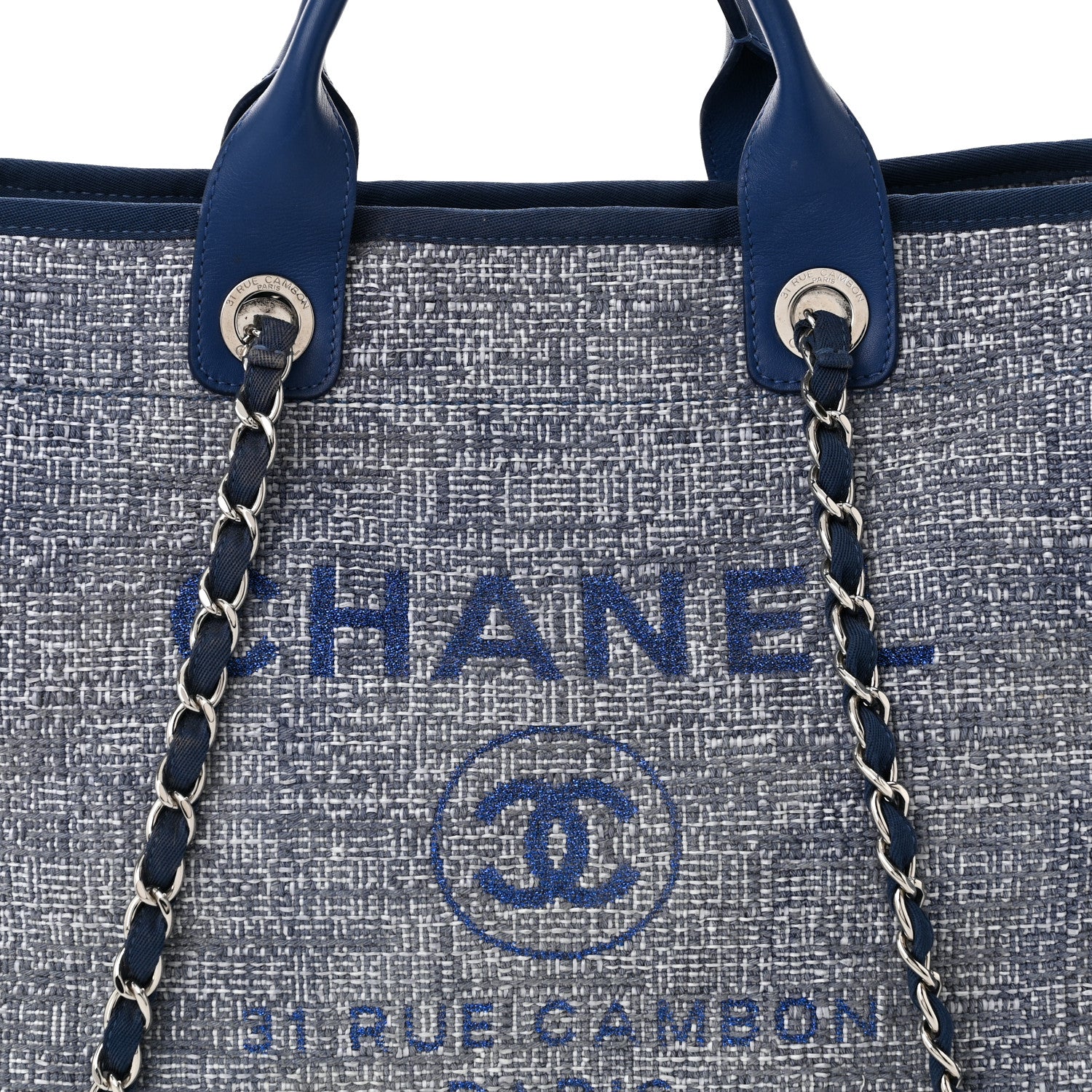 Chanel Woven Straw Raffia Medium Deauville Tote Blue 8 of 10