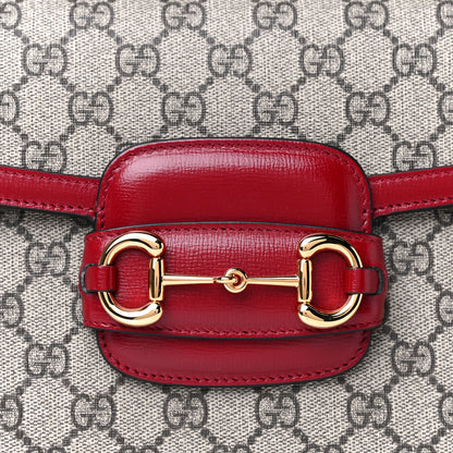 Gucci GG Supreme Monogram Azalea Calfskin Horsebit 1955 Shoulder Bag Beige Ebony New Cherry Red 8 of 8