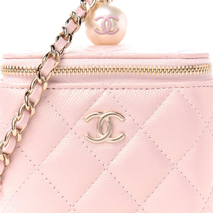 Chanel Iridescent Caviar Quilted Mini Pearl On Top Vanity Case With Chain Light Pink 10 of 11