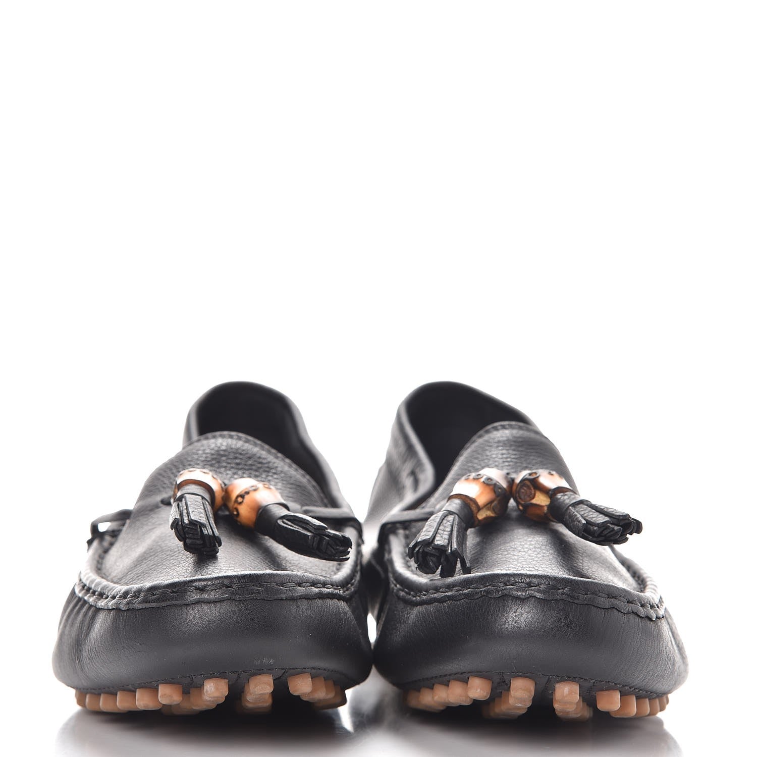 Gucci Hebron Calfskin Womens Bamboo Tassel Driver Loafers 39 Black 2 of 11