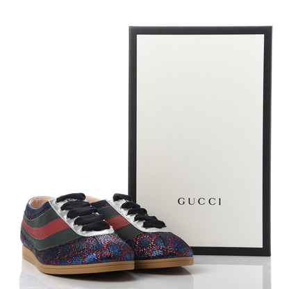 Gucci Lurex Calfskin Web GG Monogram Womens Falacer Sneakers 39 Iridescent Blue Iridescent Red Silver 9 of 9
